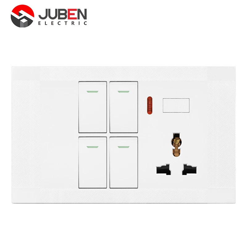 4 GANG SWITCH + MF SOCKET AND INDICATOR WITH DIMMER PROVISION