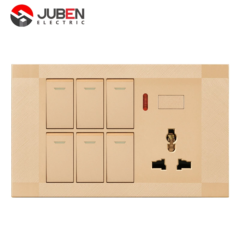 6 GANG SWITCH + MF SOCKET AND INDICATOR WITH DIMMER PROVISION