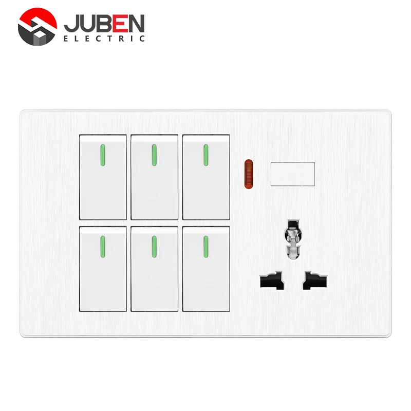 6 GANG SWITCH + MF SOCKET AND INDICATOR WITH DIMMER PROVISION