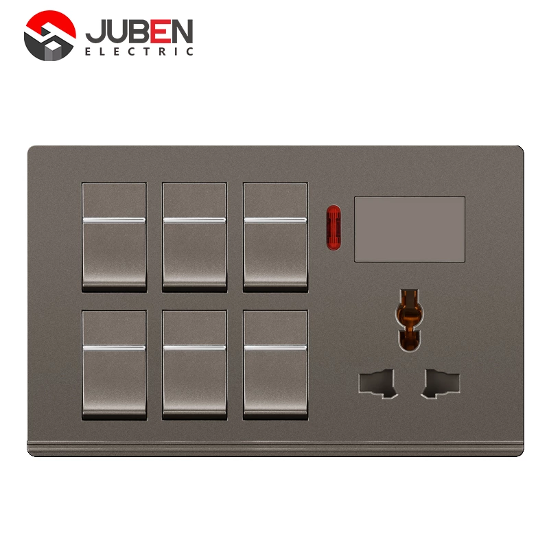 6 GANG SWITCH + MF SOCKET AND INDICATOR WITH DIMMER PROVISION