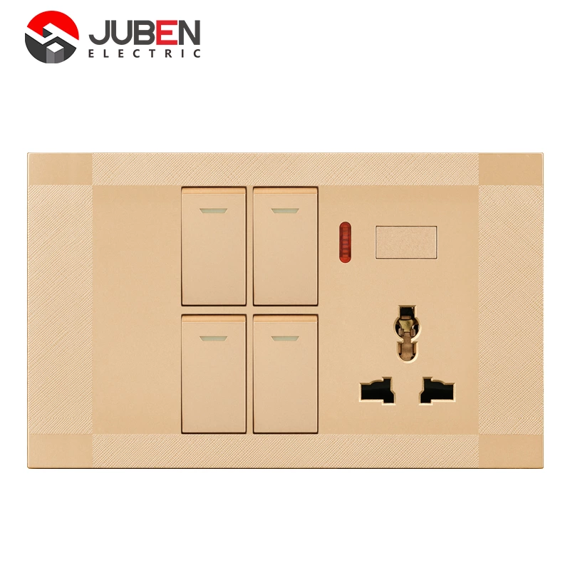 4 GANG SWITCH + MF SOCKET AND INDICATOR WITH DIMMER PROVISION