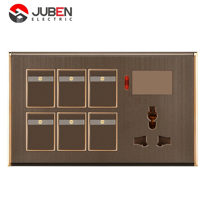 6 GANG SWITCH + MF SOCKET AND INDICATOR WITH DIMMER PROVISION