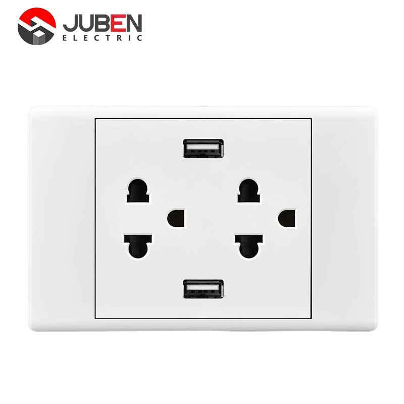 DOUBLE THAILAND 3 POLE SOCKET 2 GANG 2.1A USB SOCKET