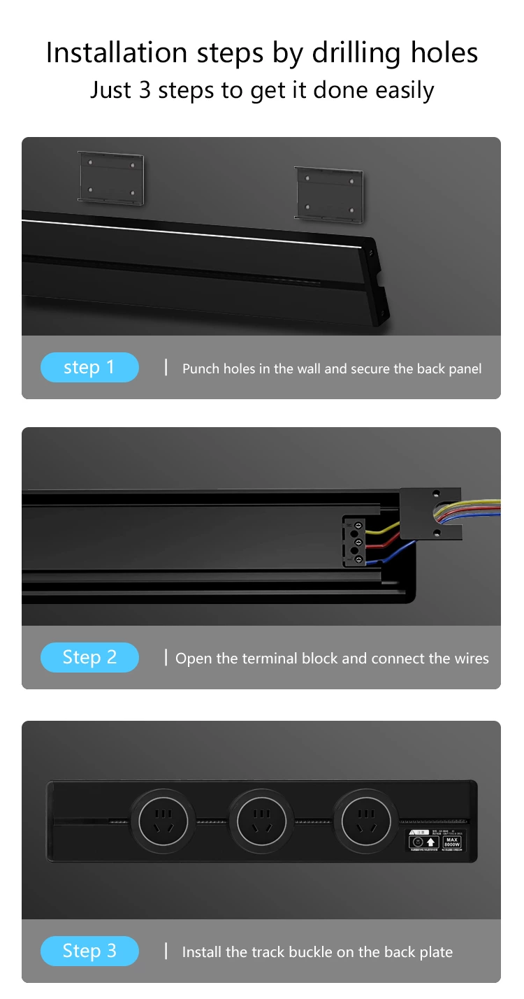 Aluminum Wall Track Socket Recessed Track EU Removable Modular Power Rail Plug System Desktop Power Socke