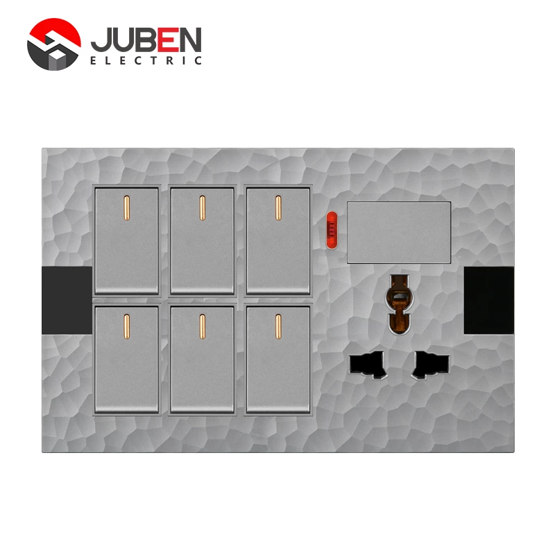 6 GANG SWITCH MF SOCKET AND INDICATOR WITH DIMMER PROVISION
