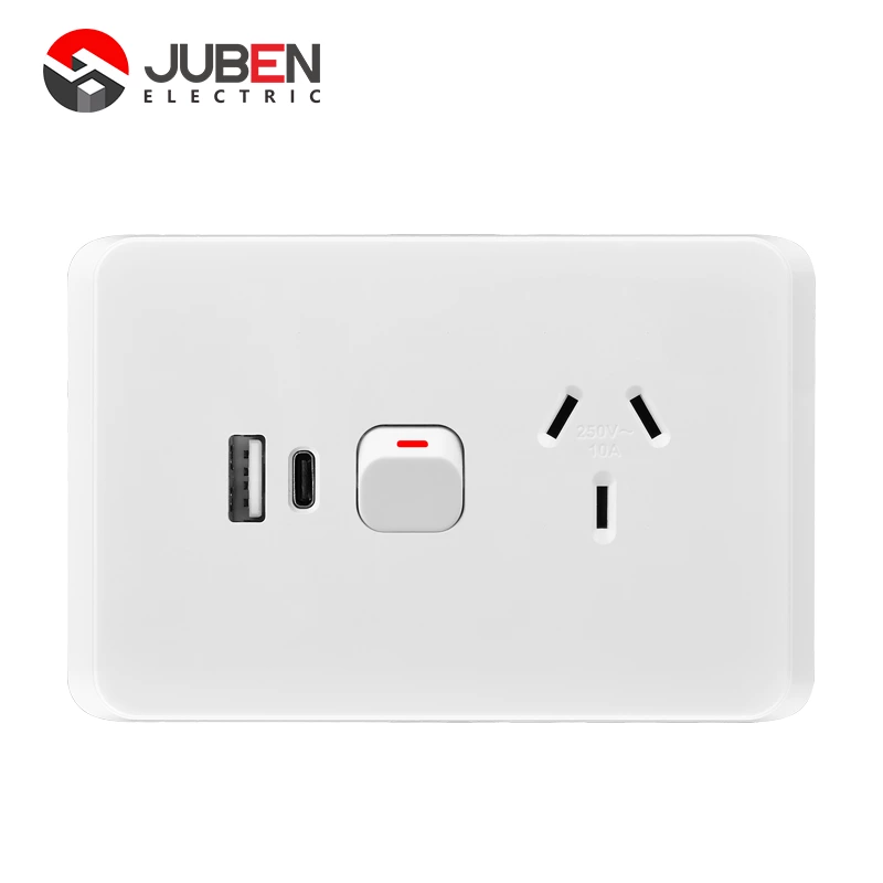 10A HORIZONTAL SINGLE POWER POINT WITH TYPE C USB 5V 2A