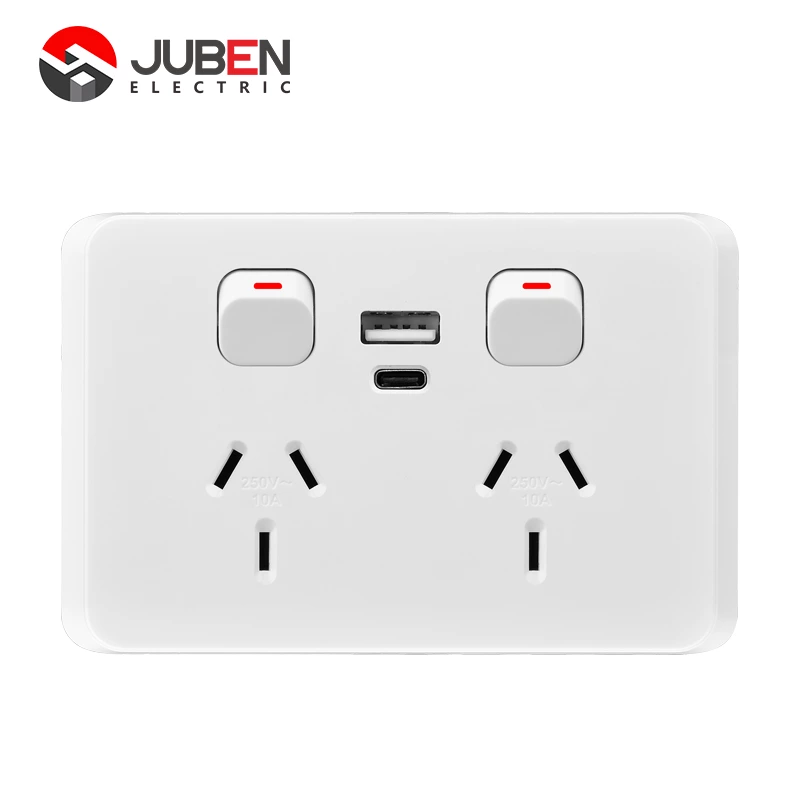 10A HORIZONTAL DOUBLE POWER POINTS WITHTYPE C USB 20W PD