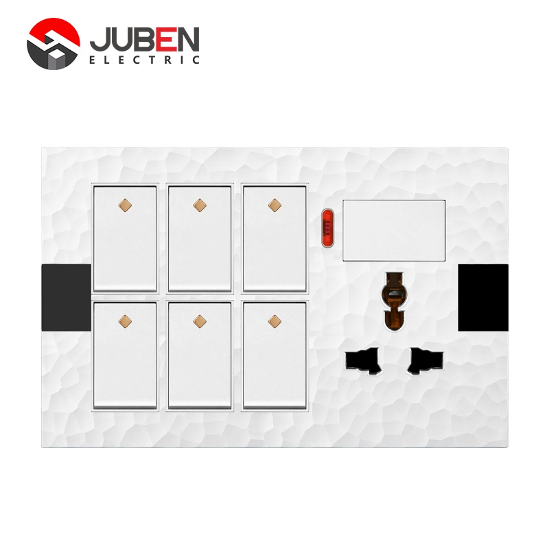 6 GANG SWITCH MF SOCKET AND INDICATOR WITH DIMMER PROVISION