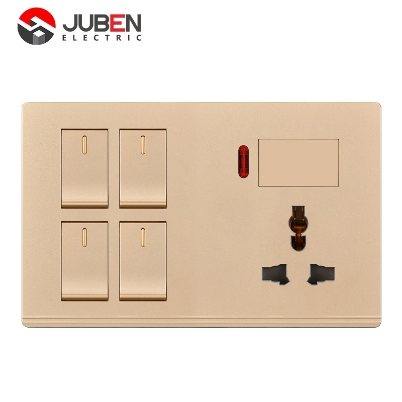 4 GANG SWITCH MF SOCKET AND INDICATOR WITH DIMMER PROVISION