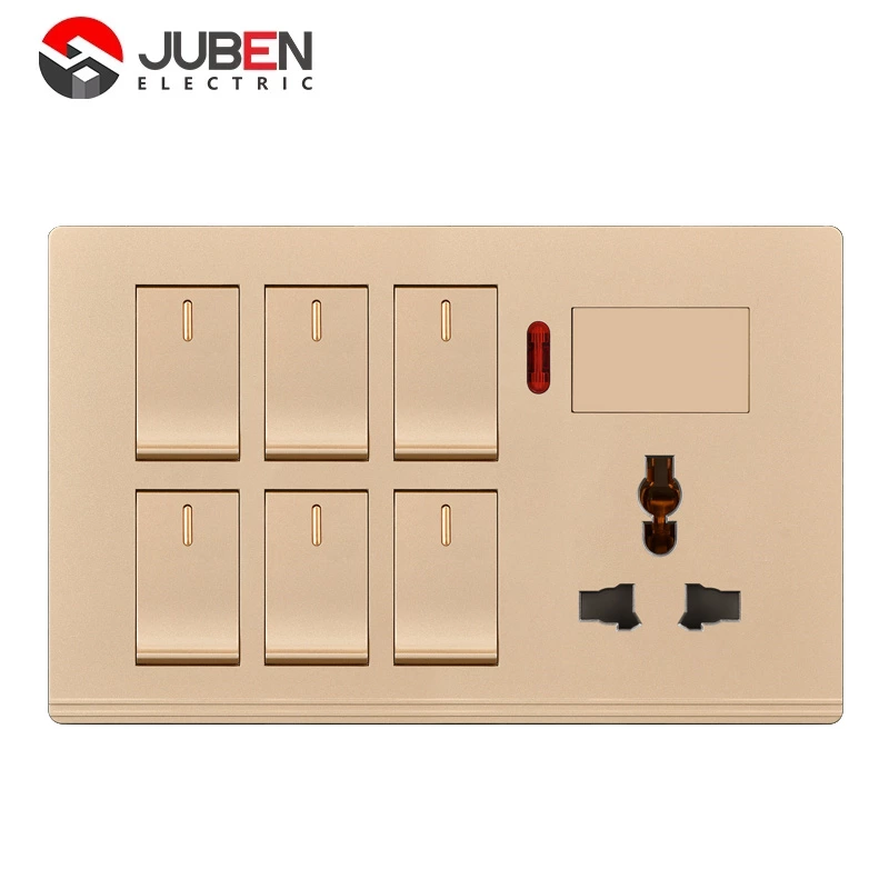 6 GANG SWITCH MF SOCKET AND INDICATOR WITH DIMMER PROVISION