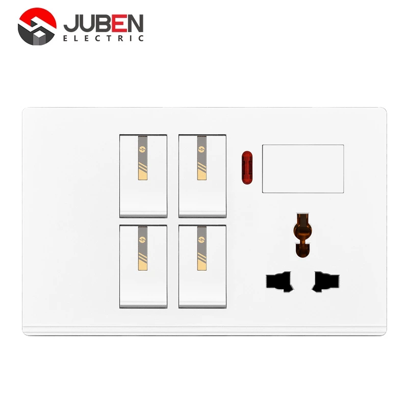 4 GANG SWITCH MF SOCKET AND INDICATOR WITH DIMMER PROVISION
