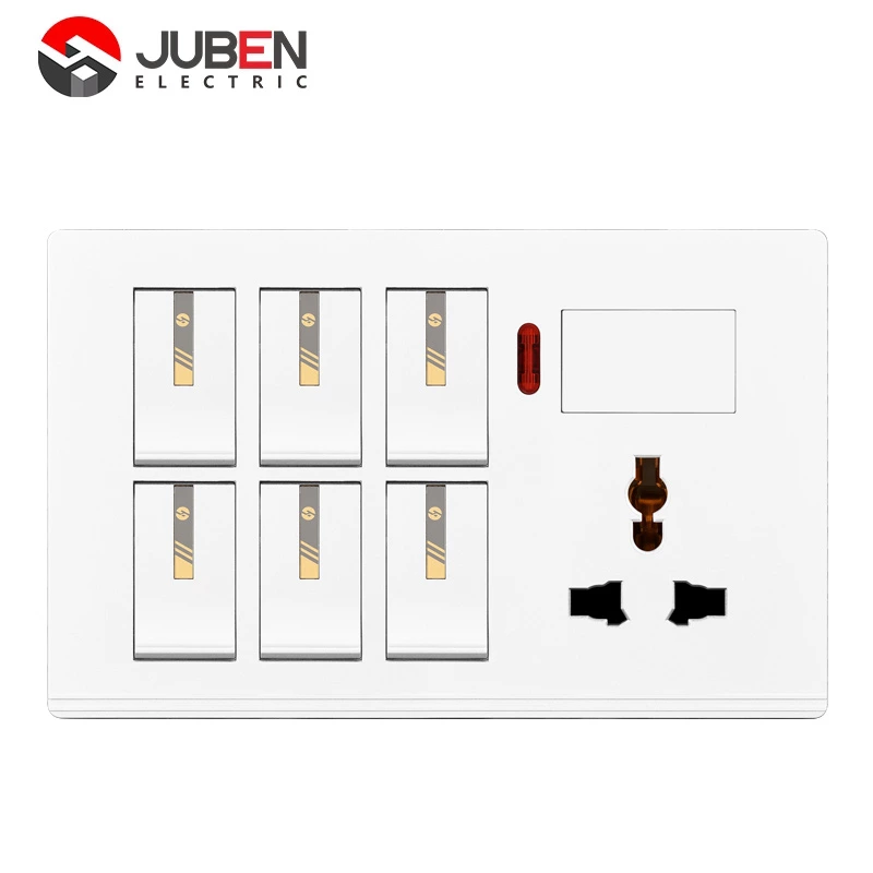 6 GANG SWITCH MF SOCKET AND INDICATOR WITH DIMMER PROVISION