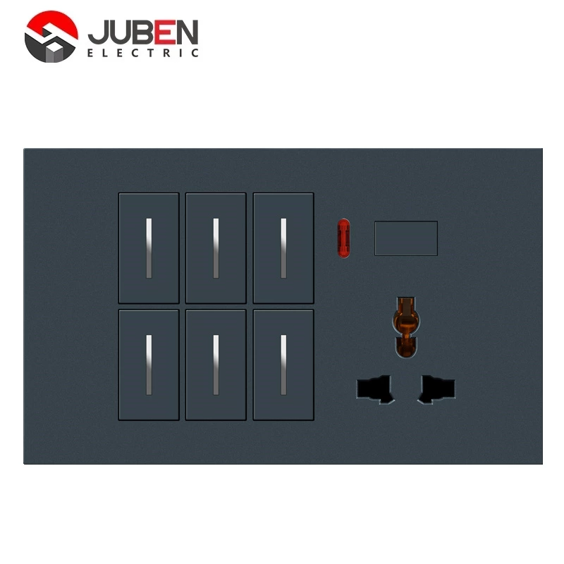 6 GANG SWITCH MF SOCKET AND INDICATOR WITH DIMMER PROVISION