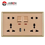 DOUBLE 5PIN MULTI SWITCHED SOCKET WITH LIGHT C PORT USB