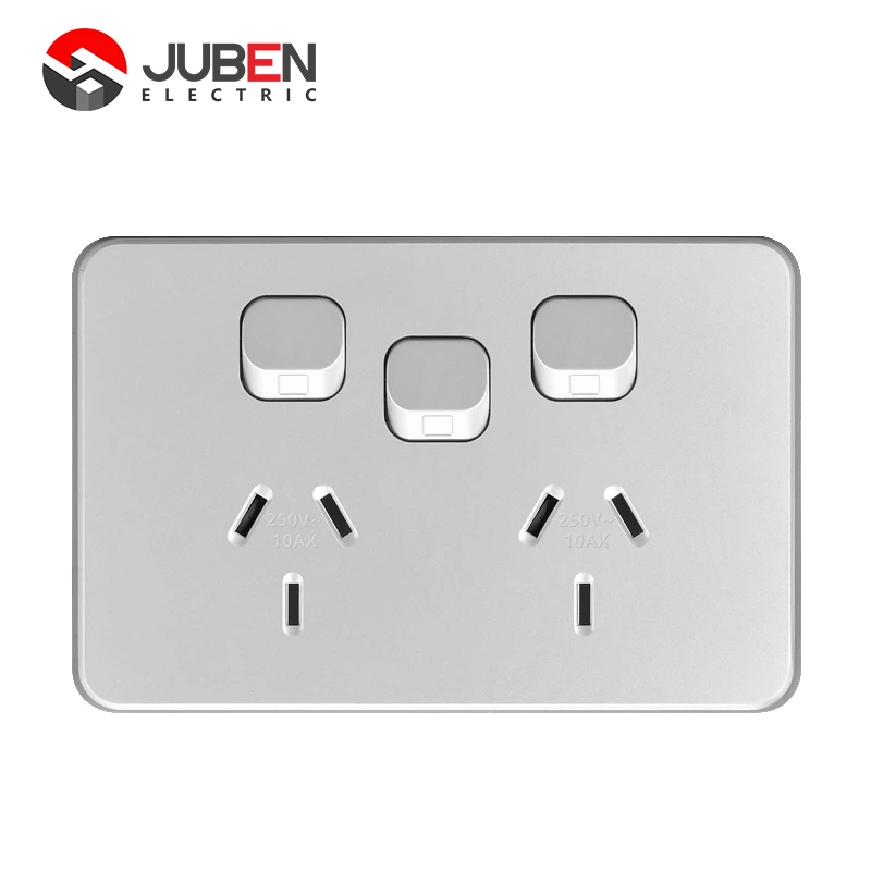 10A HORIZONTAL DOUBLE POWER POINTS WITH EXTRA SWITCH