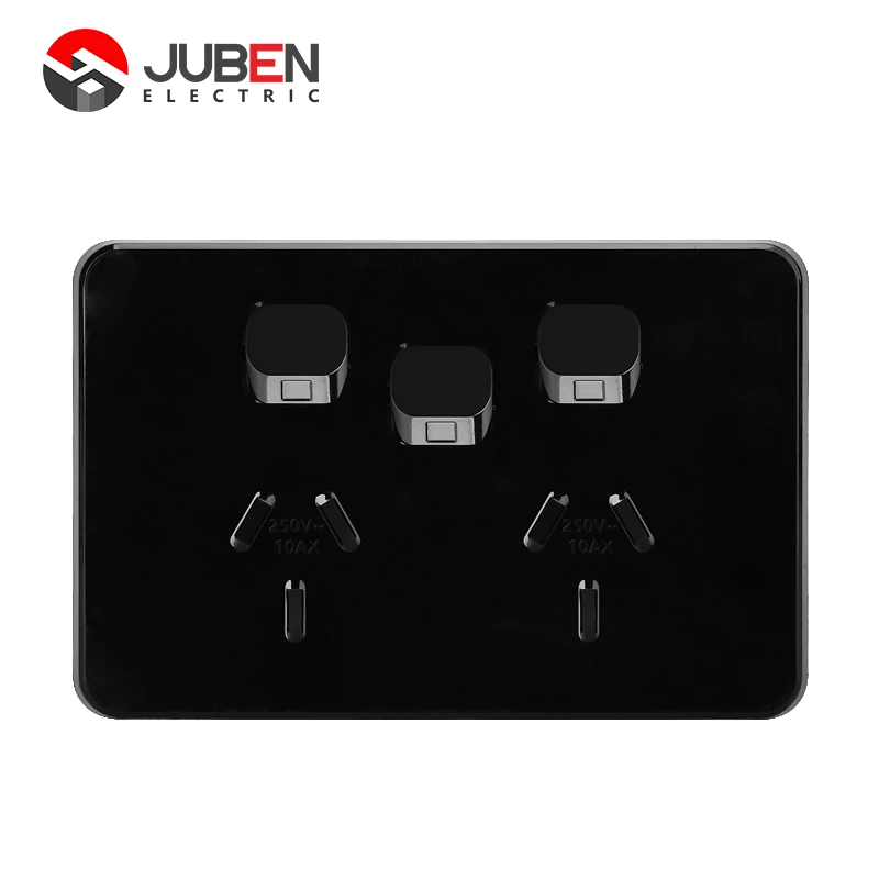 10A HORIZONTAL DOUBLE POWER POINTS WITH EXTRA SWITCH