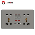DOUBLE 5PIN MULTI SWITCHED SOCKET WITH LIGHT + C PORT USB