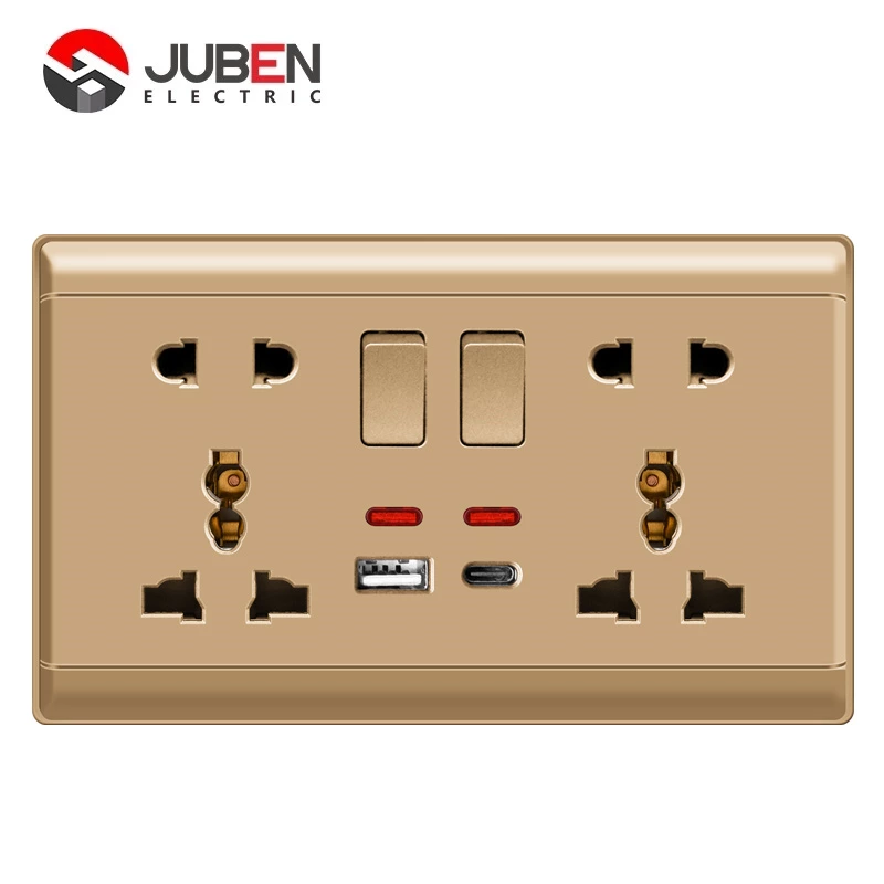 DOUBLE 5PIN MULTI WAITHED SOCKET WITH LIGHT + C PORT USB