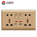 DOUBLE 5PIN MULTI WAITHED SOCKET WITH LIGHT + C PORT USB